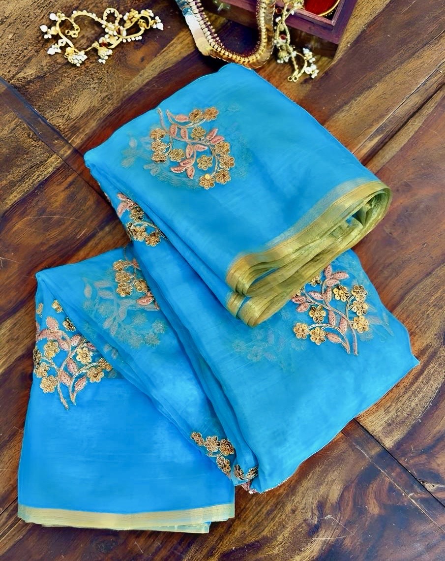 Nandyarvattam Semi Organza Designer Saree
