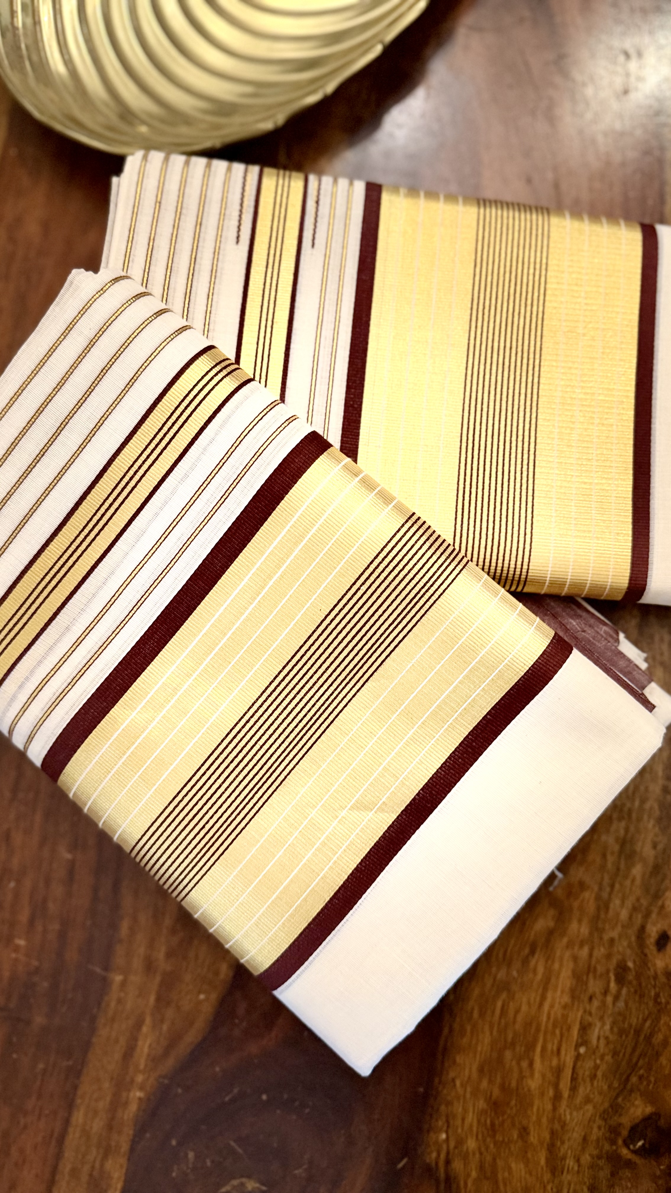 Pure Balaramapuram Handloom Kasavu Set Mundu with Maroon Stripes & Grand Gold Kasavu