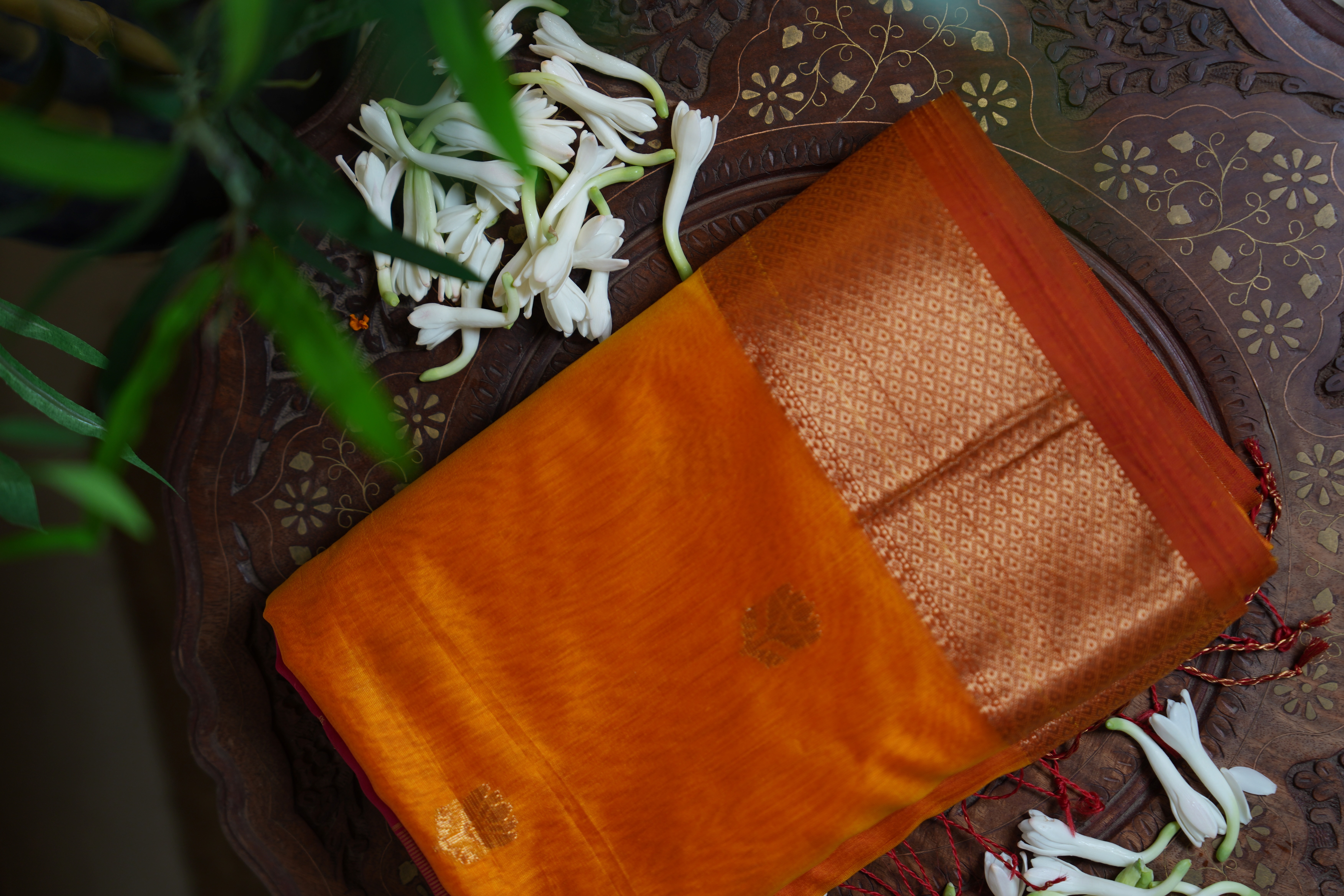 Pure Handloom Maheshwari Silk Cotton Saree – Mustard Yellow with Magenta Border & Floral Buttas